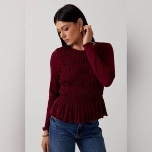 Elegant Burgundy Smocked Women's Top